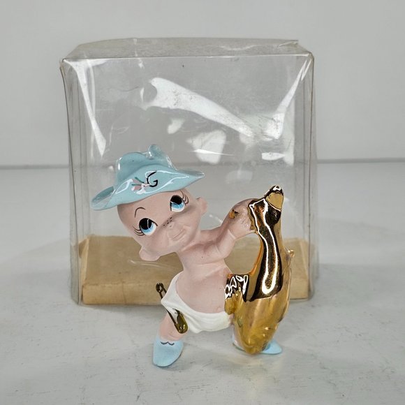 Freeman McFarlin Baby Holding Fish Figurine Diaper Pin Original Box - Picture 2 of 8
